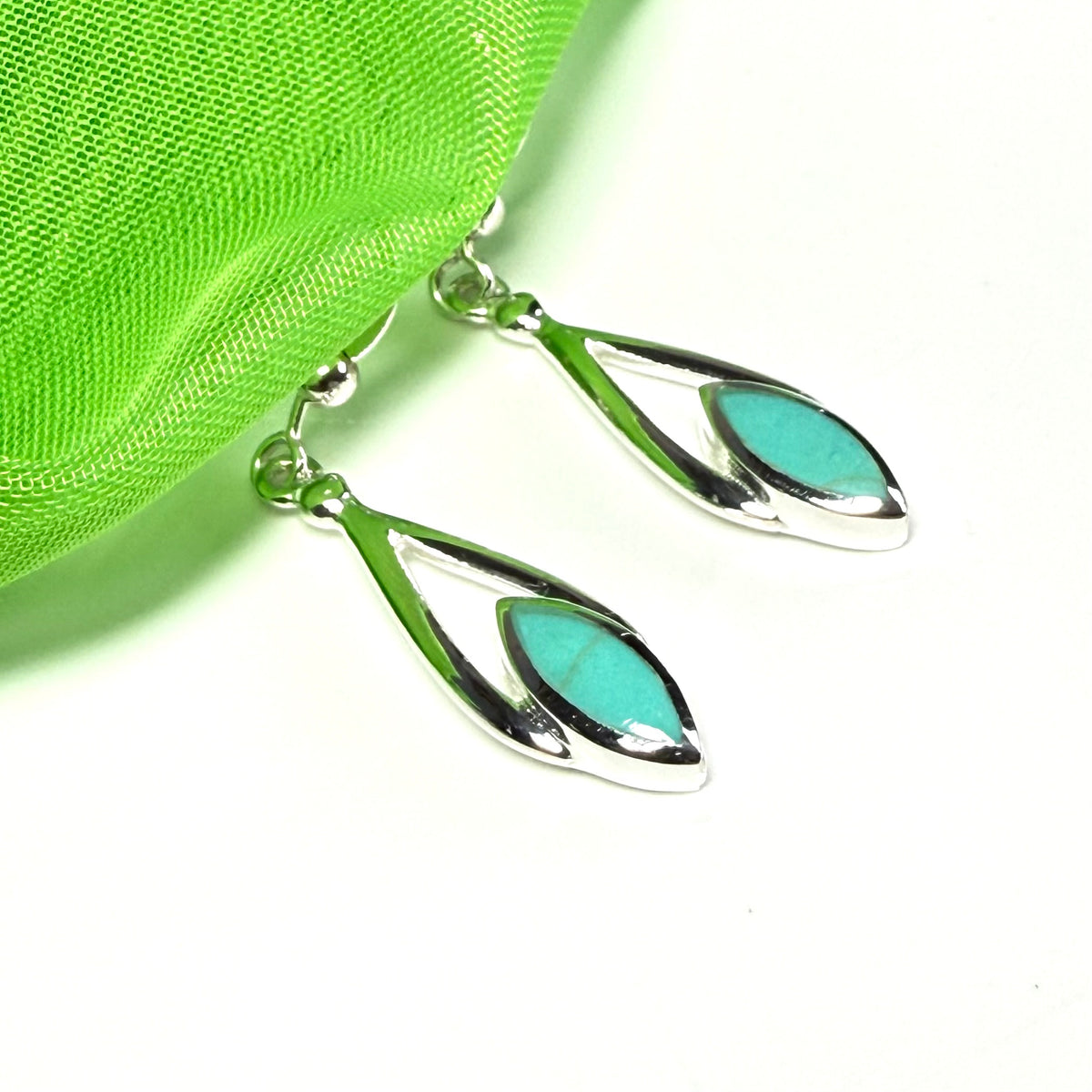 Blue Marquise Sterling Silver Turquoise Drop Earrings