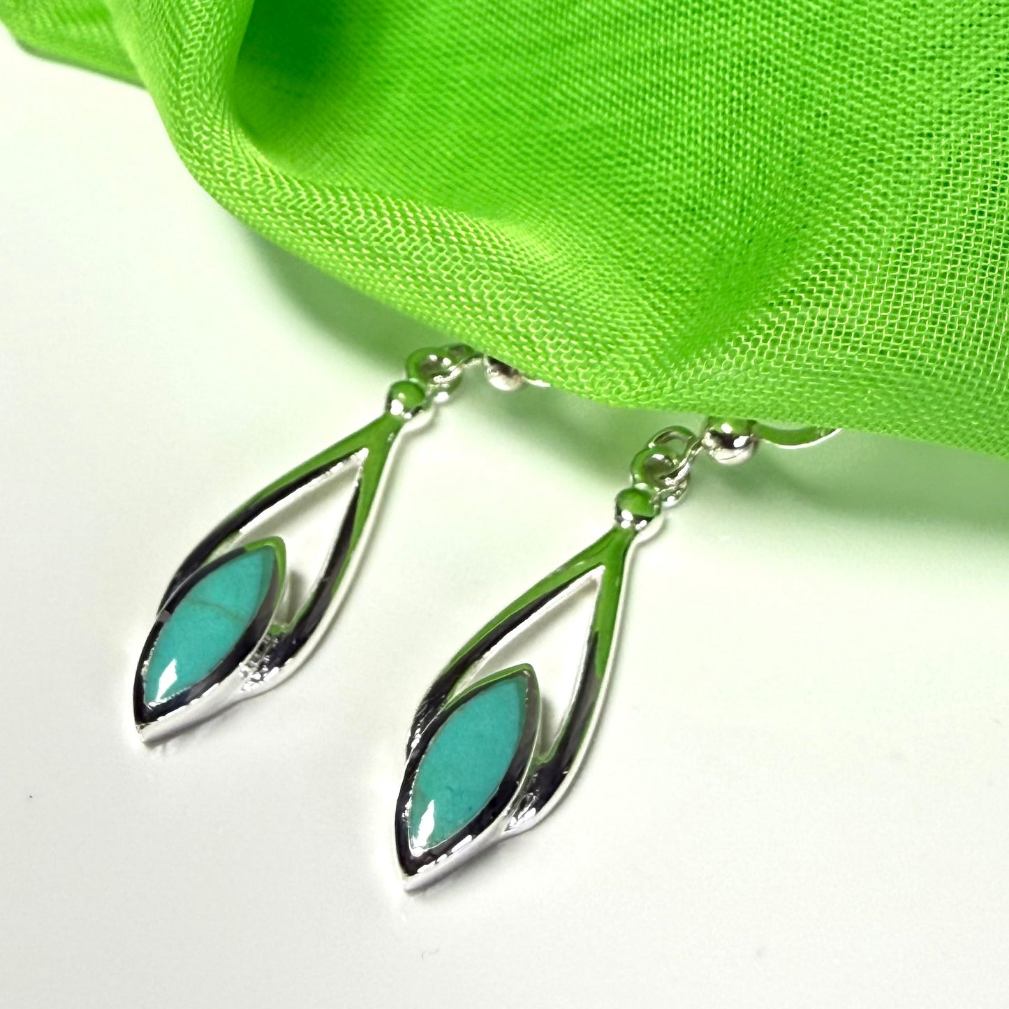 Blue Marquise Sterling Silver Turquoise Drop Earrings