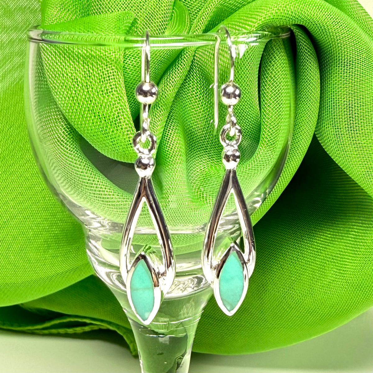 Blue Marquise Sterling Silver Turquoise Drop Earrings