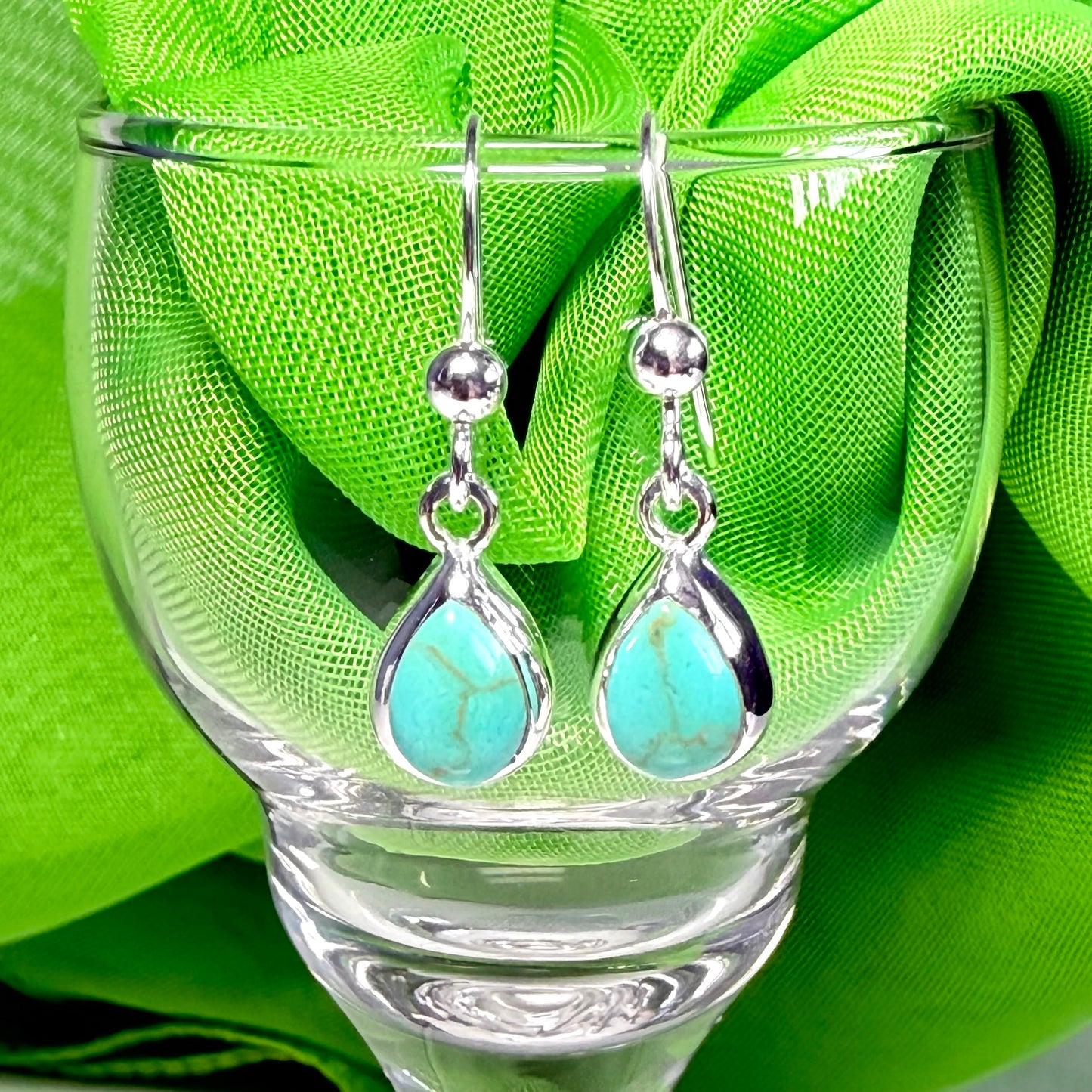 Pear Shaped Blue Sterling Silver Turquoise Drop Earrings