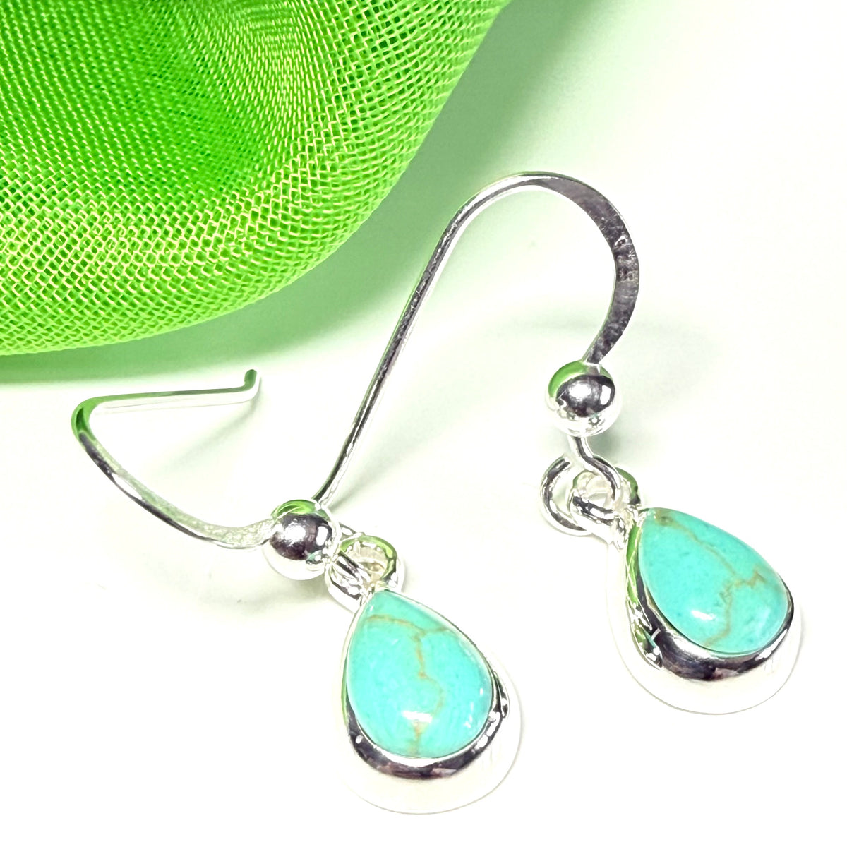 Pear Shaped Blue Sterling Silver Turquoise Drop Earrings