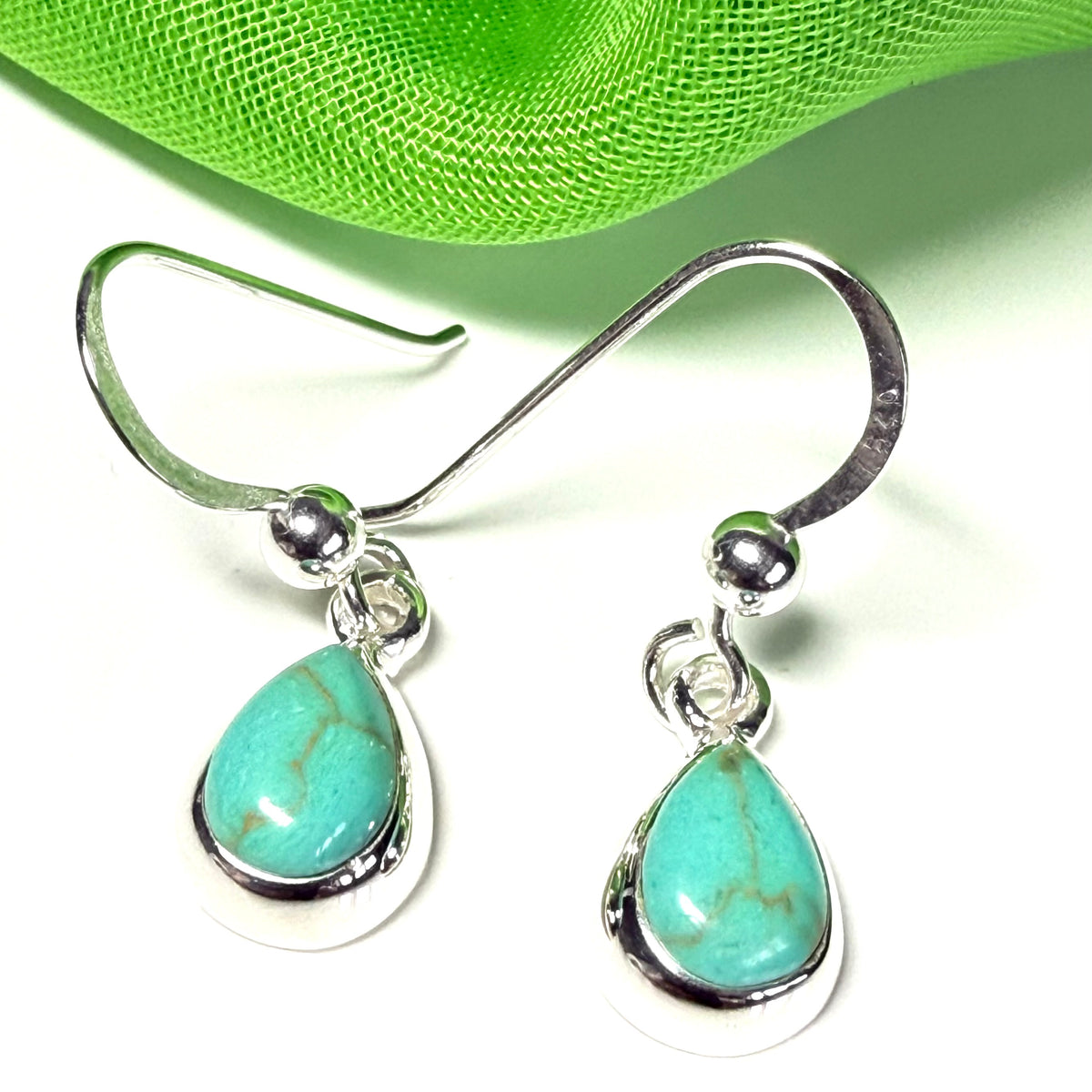 Pear Shaped Blue Sterling Silver Turquoise Drop Earrings