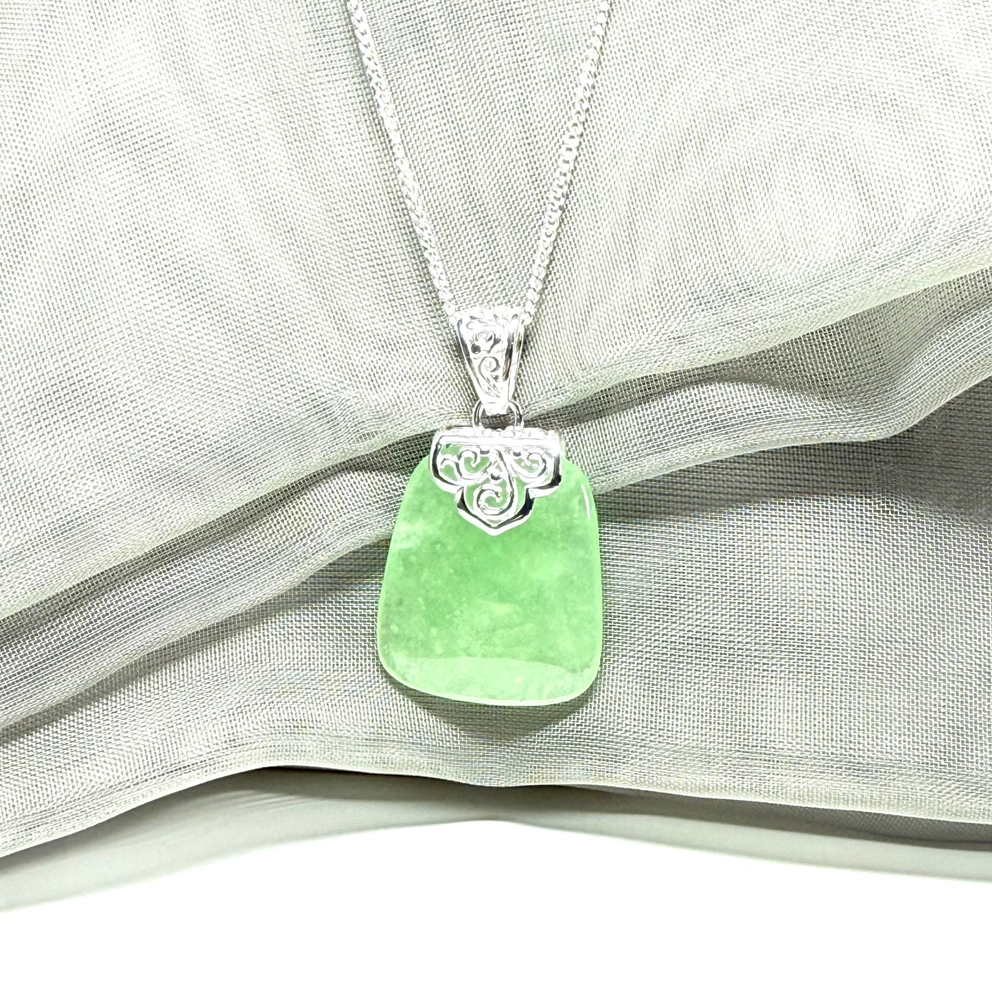 Real green jade stone, large cushion shaped necklace, a stunning pendant