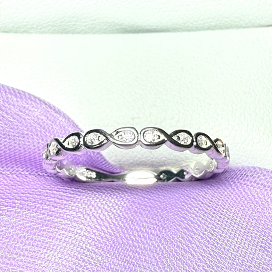 Infinity eternity ring round sterling silver cubic zirconia or wedding ring
