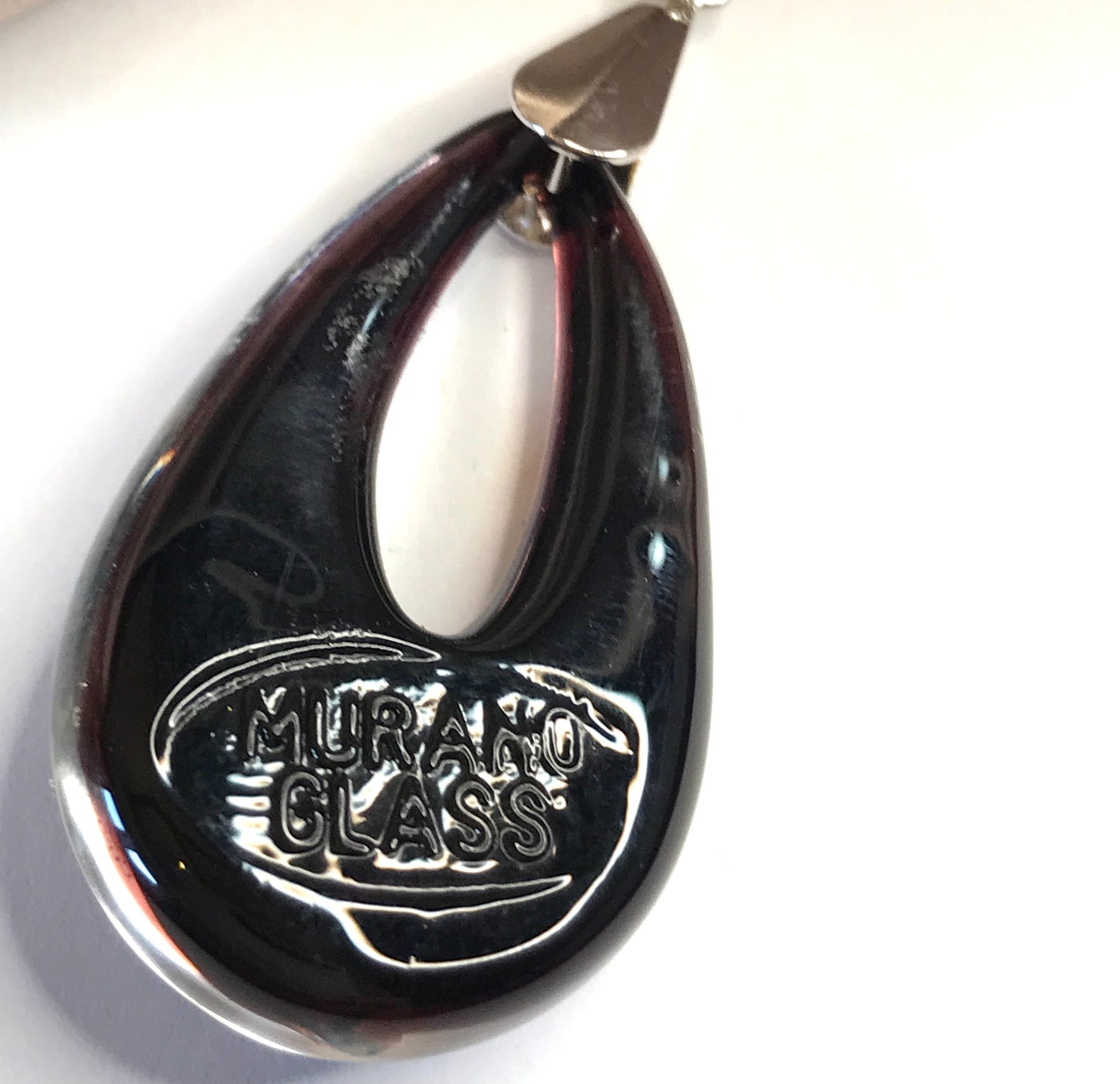 Jade Murano glass green open teardrop pear shaped necklace