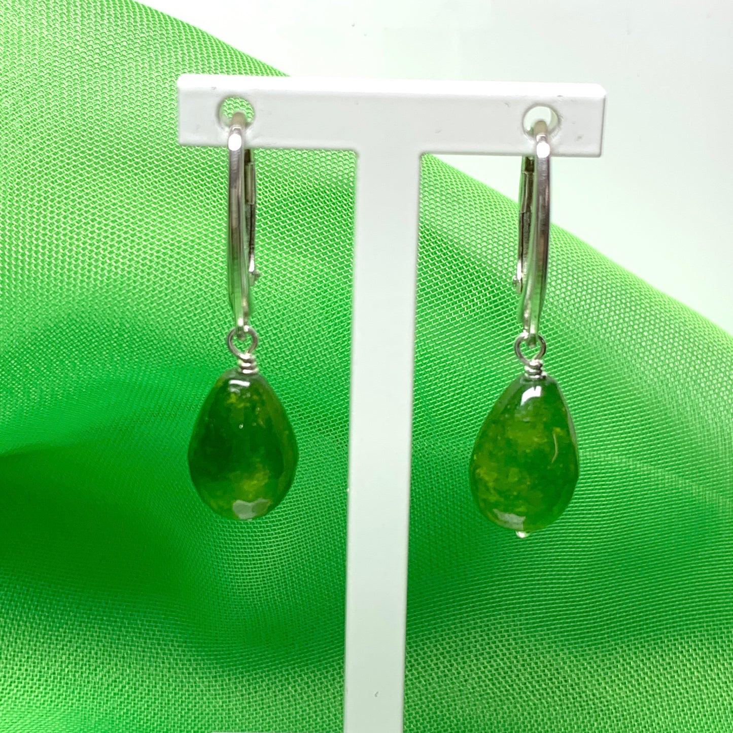 Jade necklace teardrop shaped green pendant