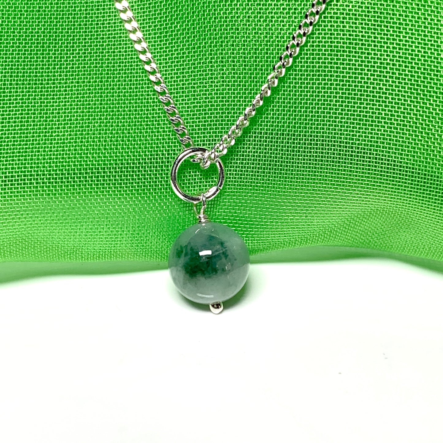 Jade silver necklace ball round shaped green pendant