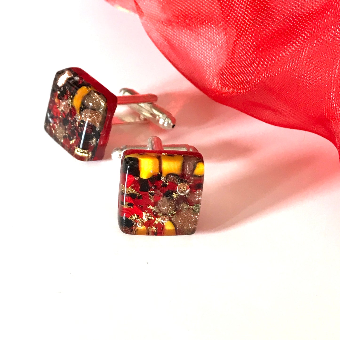 Jewel Red Real Murano Glass Cufflinks