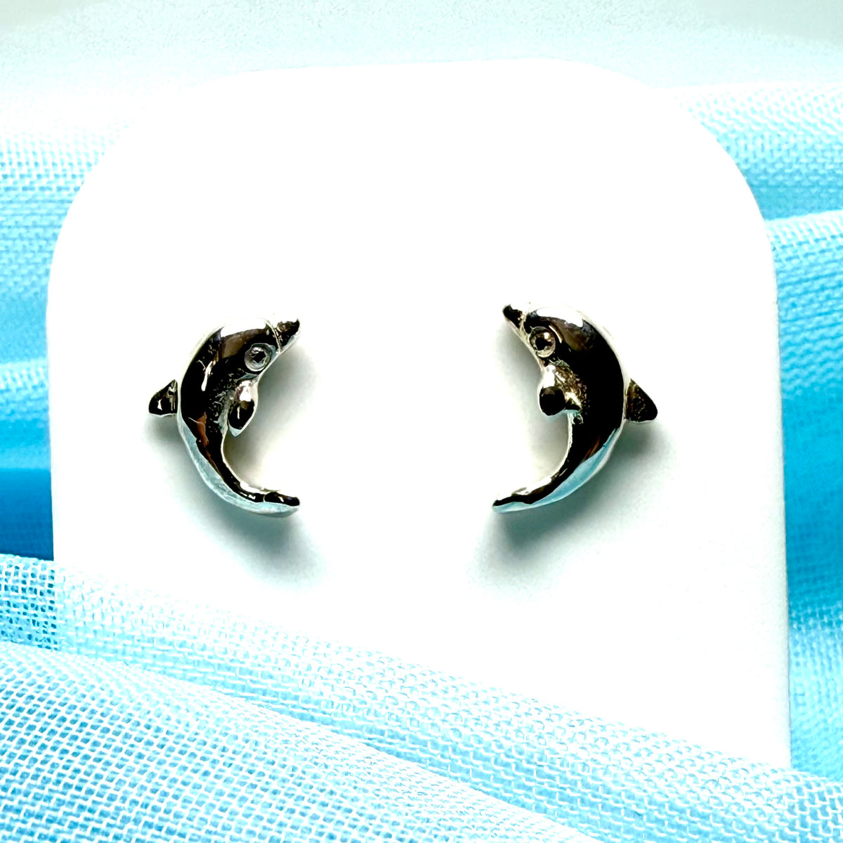Jumping dolphin stud earrings sterling silver