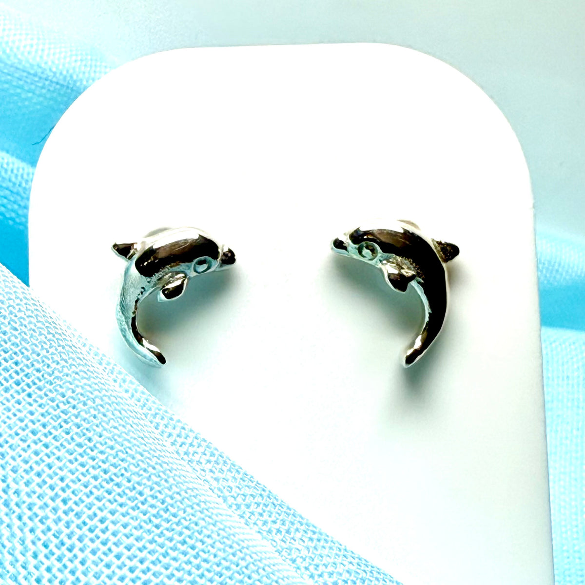 Jumping dolphin stud earrings sterling silver