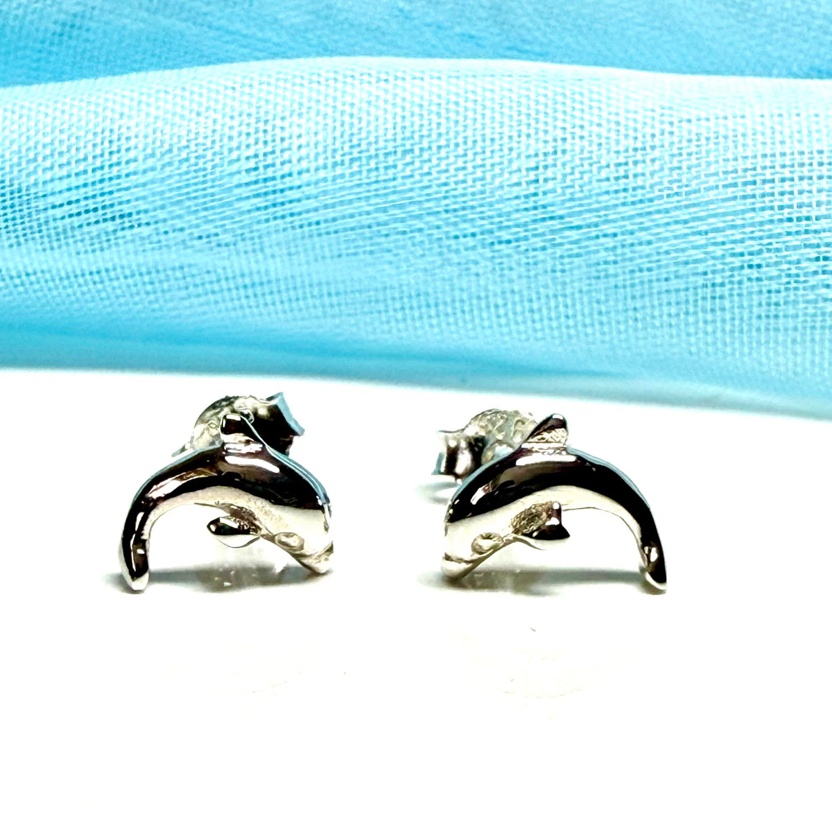 Jumping dolphin stud earrings sterling silver