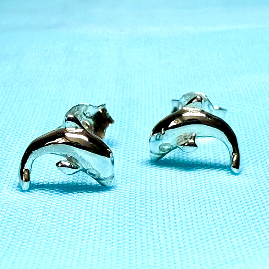 Jumping dolphin stud earrings sterling silver