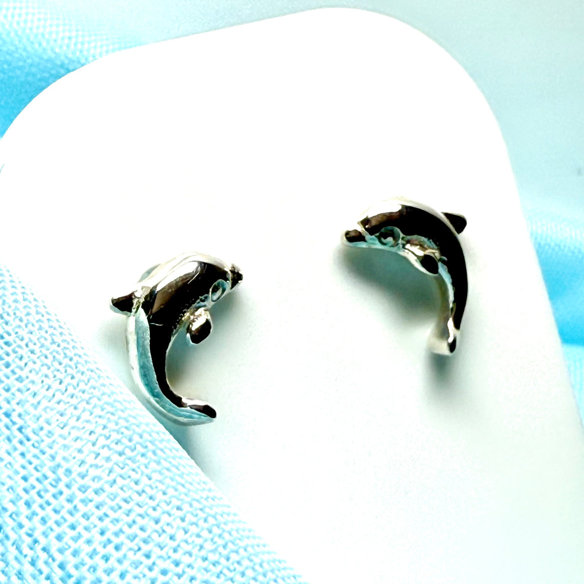 Jumping dolphin stud earrings sterling silver