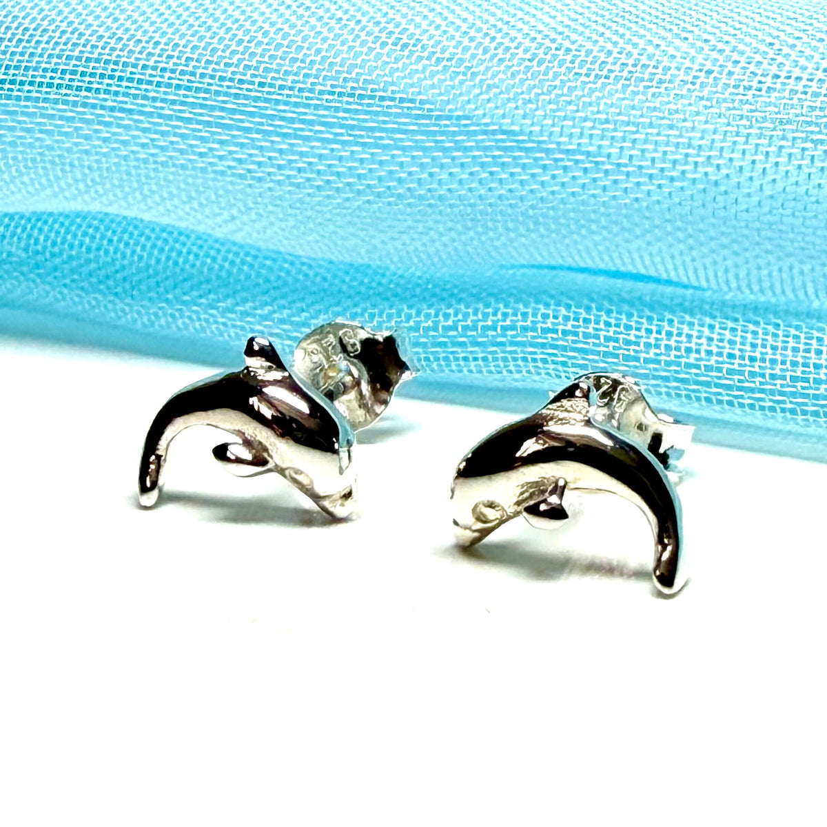 Jumping dolphin stud earrings sterling silver