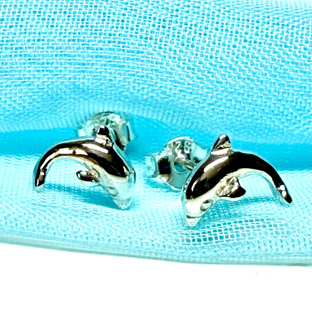 Jumping dolphin stud earrings sterling silver