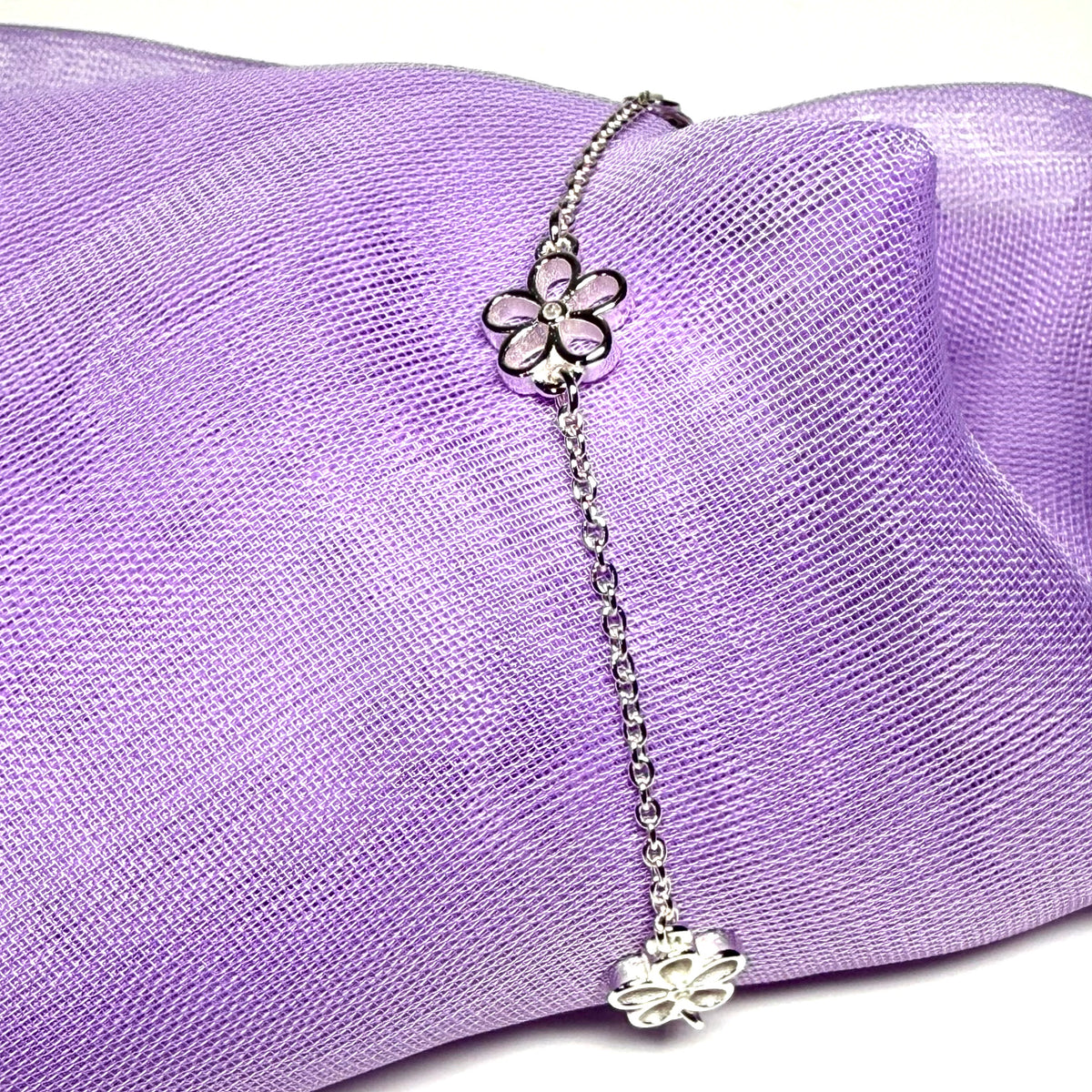 Kids childs diamond set bracket sterling silver open daisy shaped