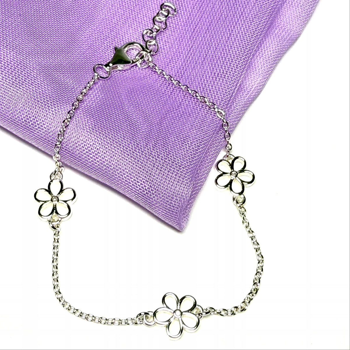 Kids childs diamond set bracket sterling silver open daisy shaped