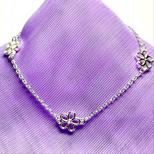 Kids childs diamond set bracket sterling silver open daisy shaped