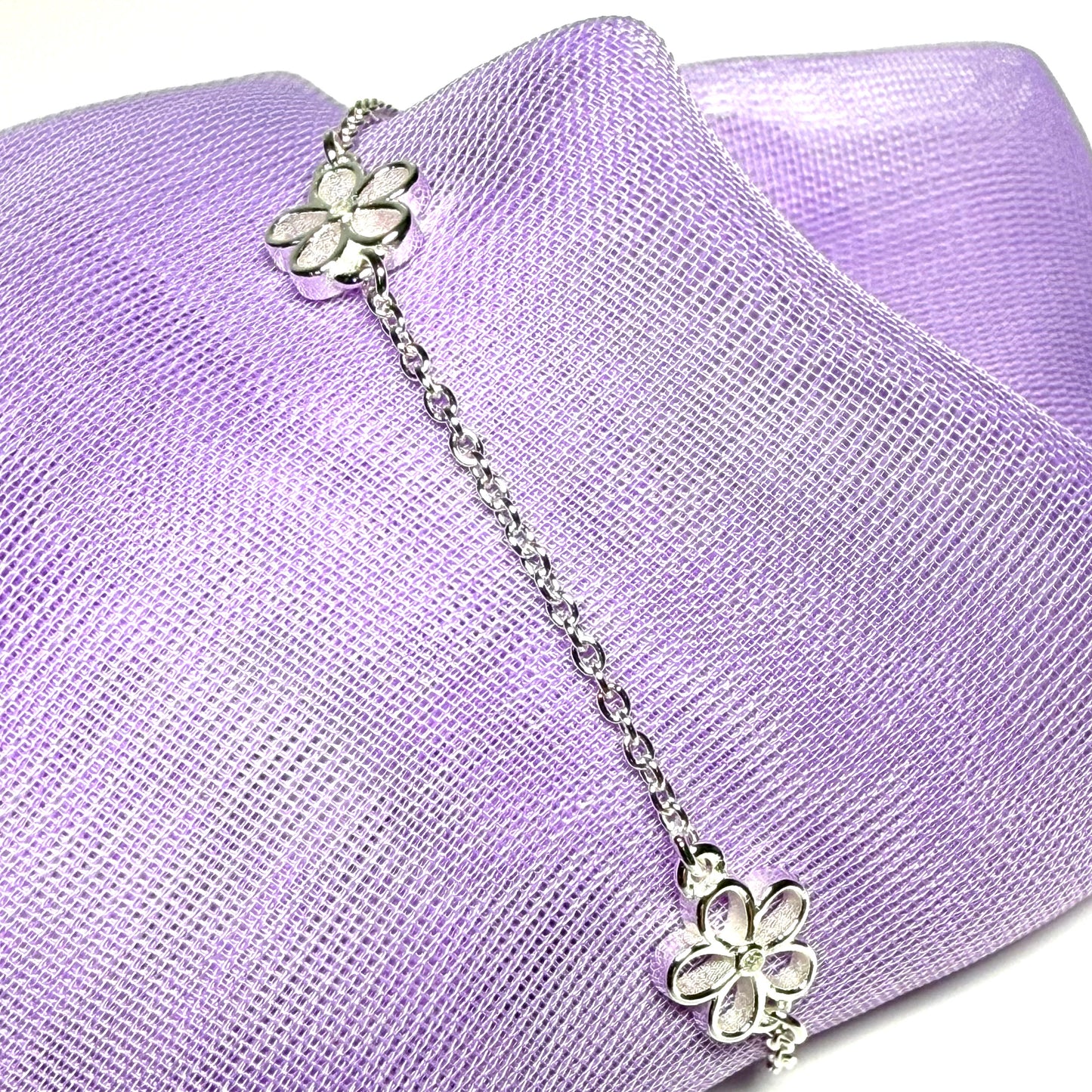 Kids childs diamond set bracket sterling silver open daisy shaped