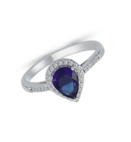 Ladies Blue Silver Cluster Ring Pear Shaped