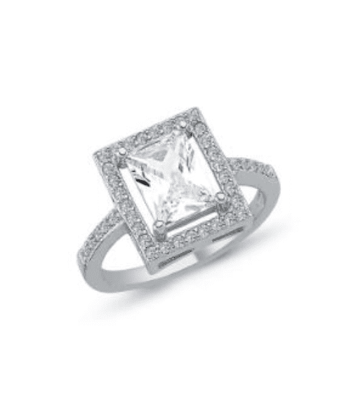 Ladies Silver Cluster Ring Rectangle Shaped