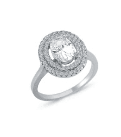 Ladies Silver Oval Halo Cluster Ring