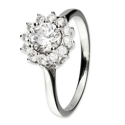 Ladies Sterling Silver Cluster Ring Round Shaped