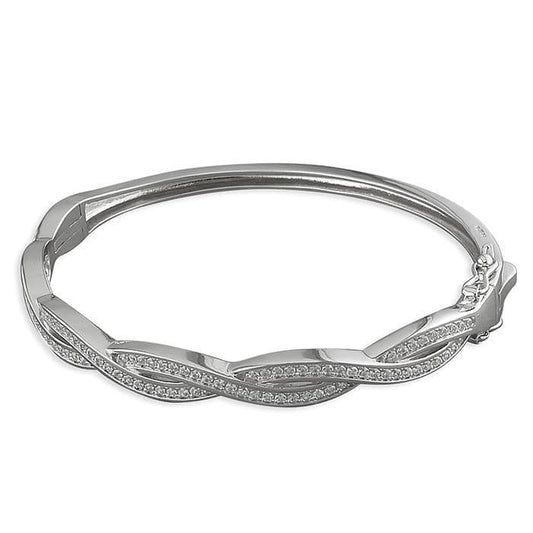 Ladies sterling silver fancy white cubic zirconia bangle twisted