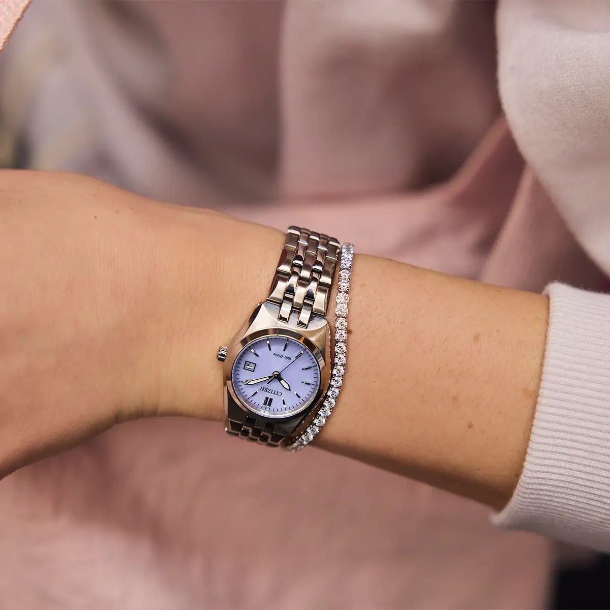 Ladies Corso Citizen Eco Drive Stainless Steel Bracelet Watch EW2291-51Z On the wrist
