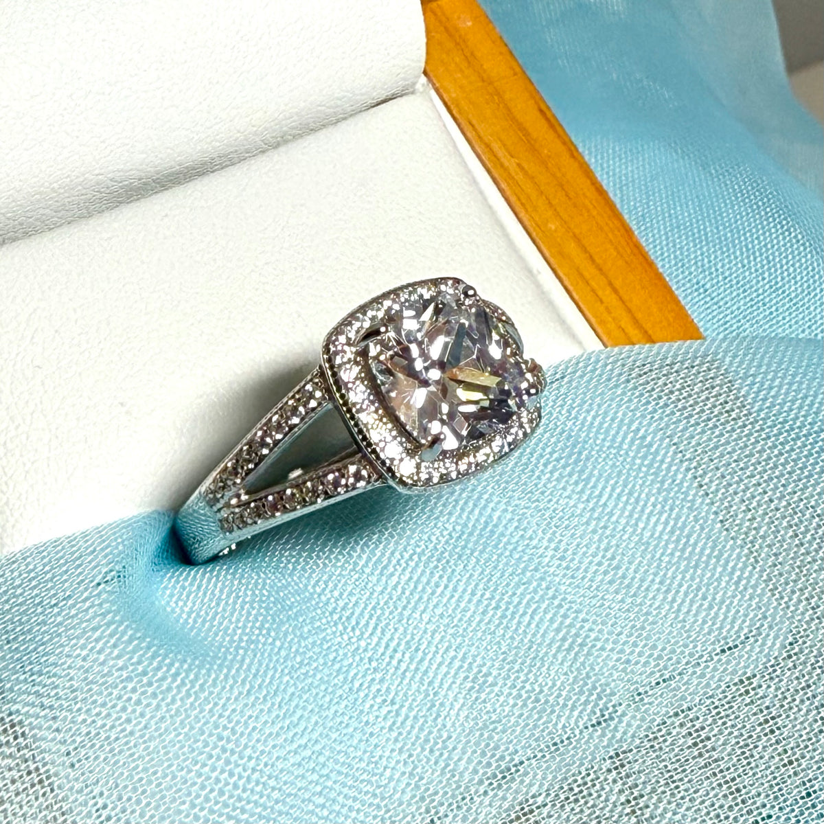 Ladies Silver Cluster Ring Cushion Shaped