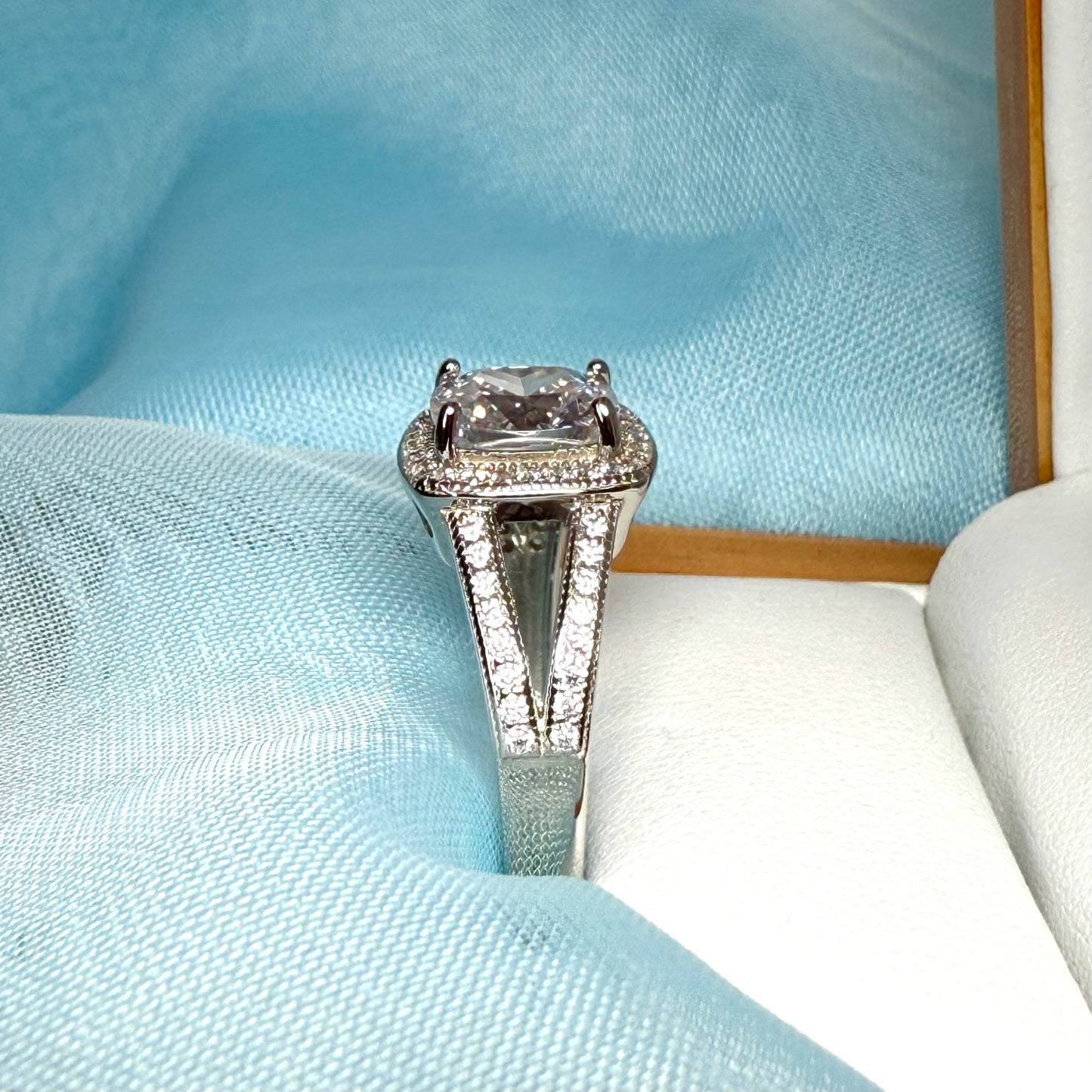 Ladies Silver Cluster Ring Cushion Shaped