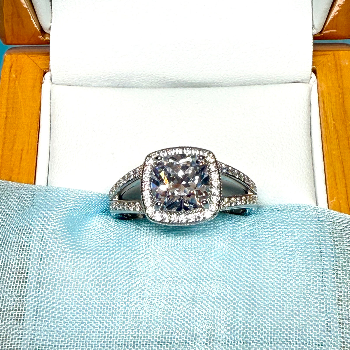 Ladies Silver Cluster Ring Cushion Shaped