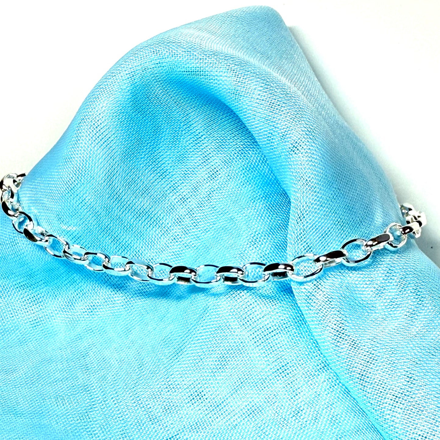 Ladies Solid Sterling Silver Oval Link Belcher Bracelet