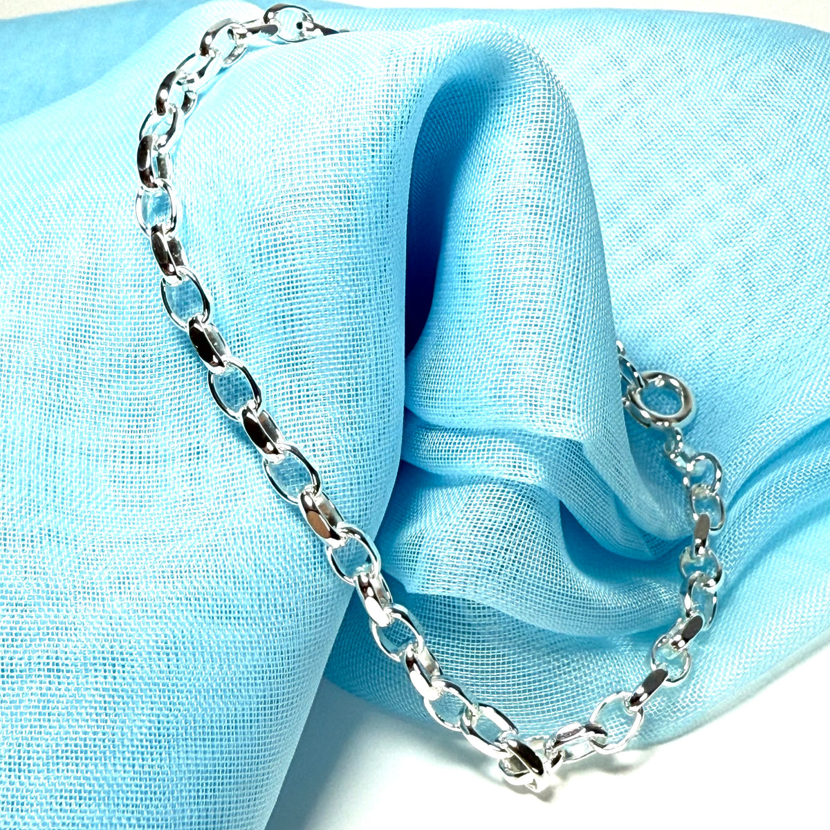 Ladies Solid Sterling Silver Oval Link Belcher Bracelet