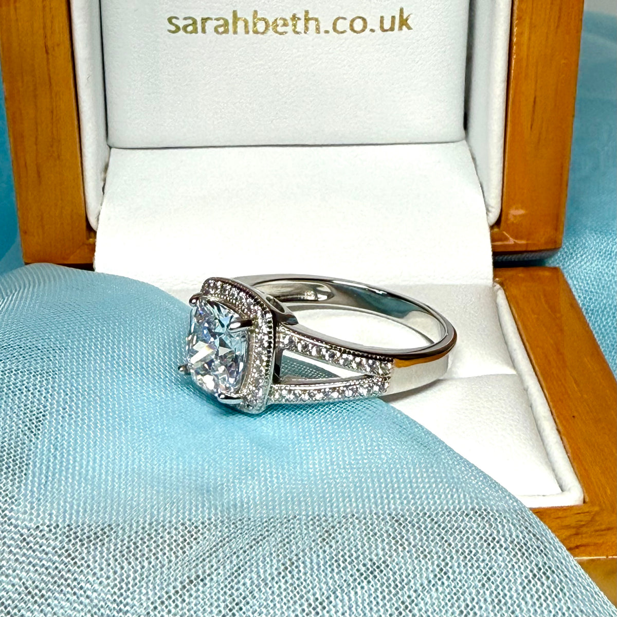 Ladies Silver Cluster Ring Cushion Shaped