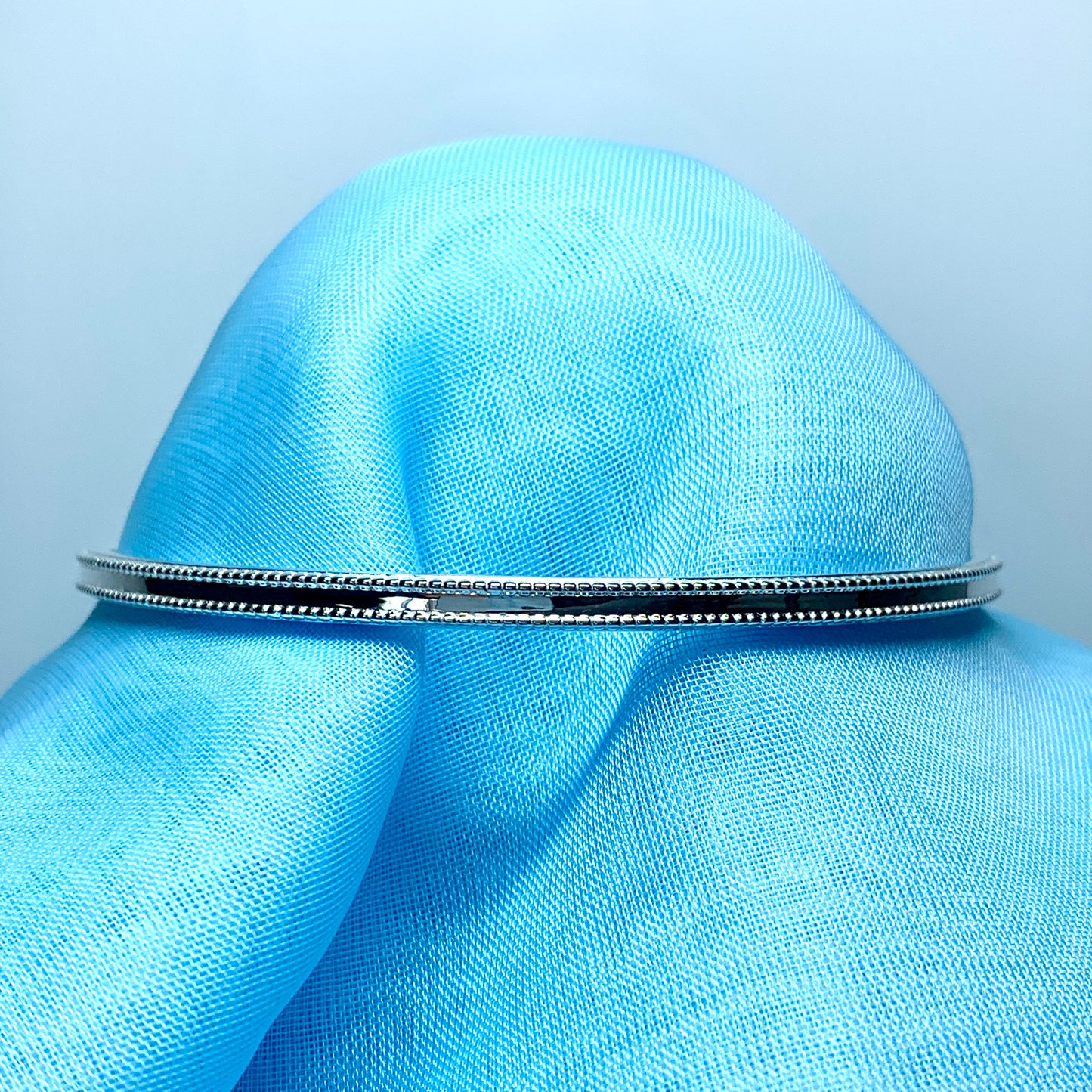 Ladies bangle sterling silver beaded edge solid round classic design 3.5 mm