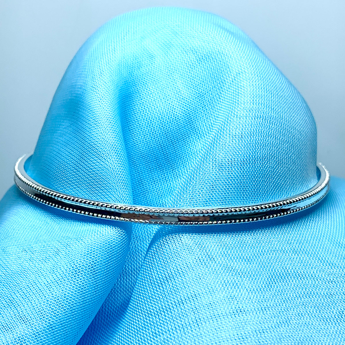 Ladies bangle sterling silver beaded edge solid round classic design 3.5 mm