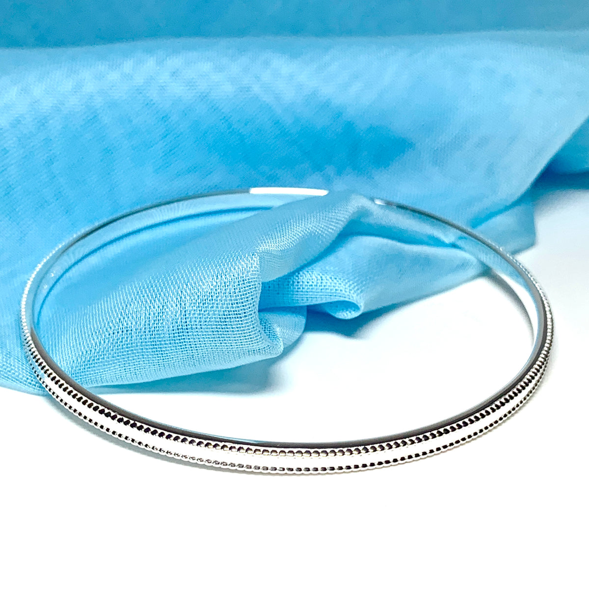 Ladies bangle sterling silver beaded edge solid round classic design 3.5 mm