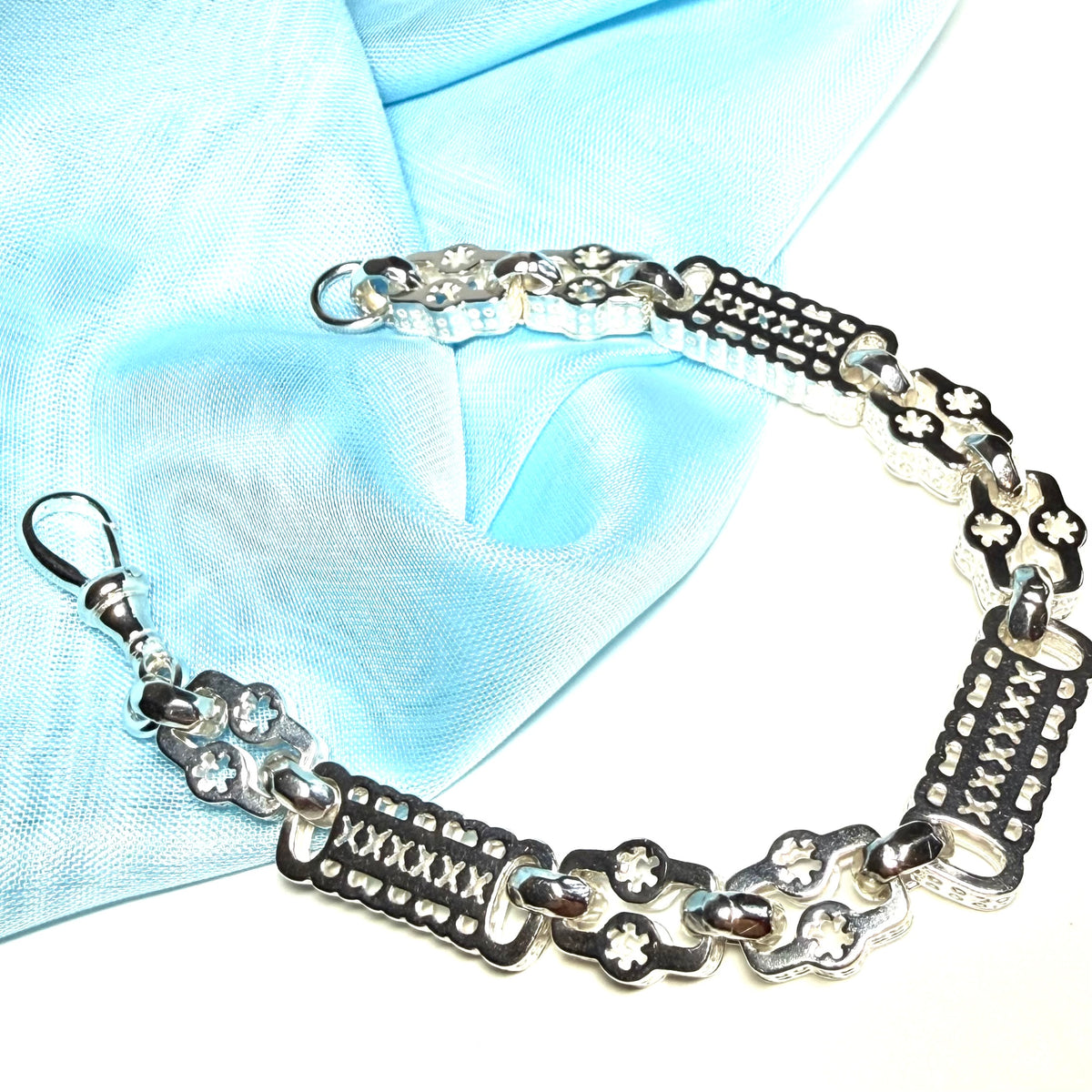 Ladies bracelet heavy sterling silver patterned fancy large link