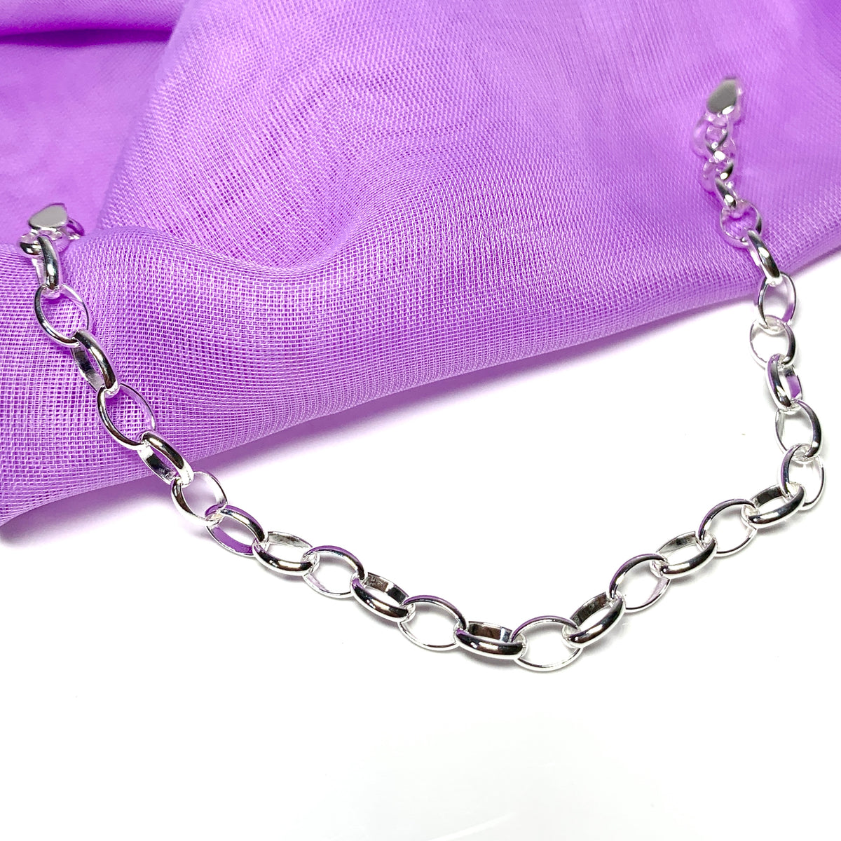Ladies oval belcher link solid sterling silver ladies bracelet