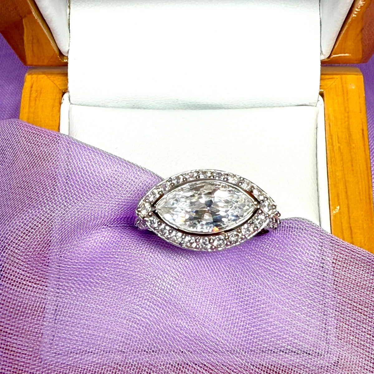 Ladies silver cluster ring large marquise shaped