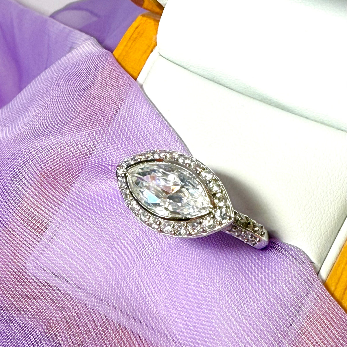 Ladies silver cluster ring large marquise shaped