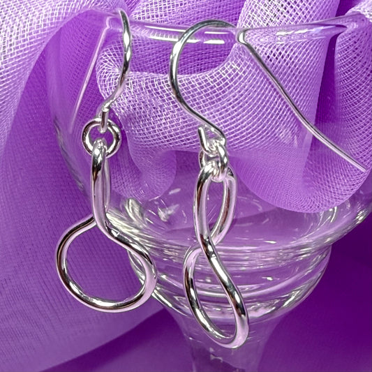 Ladies solid drop earrings fancy open link twisted sterling silver
