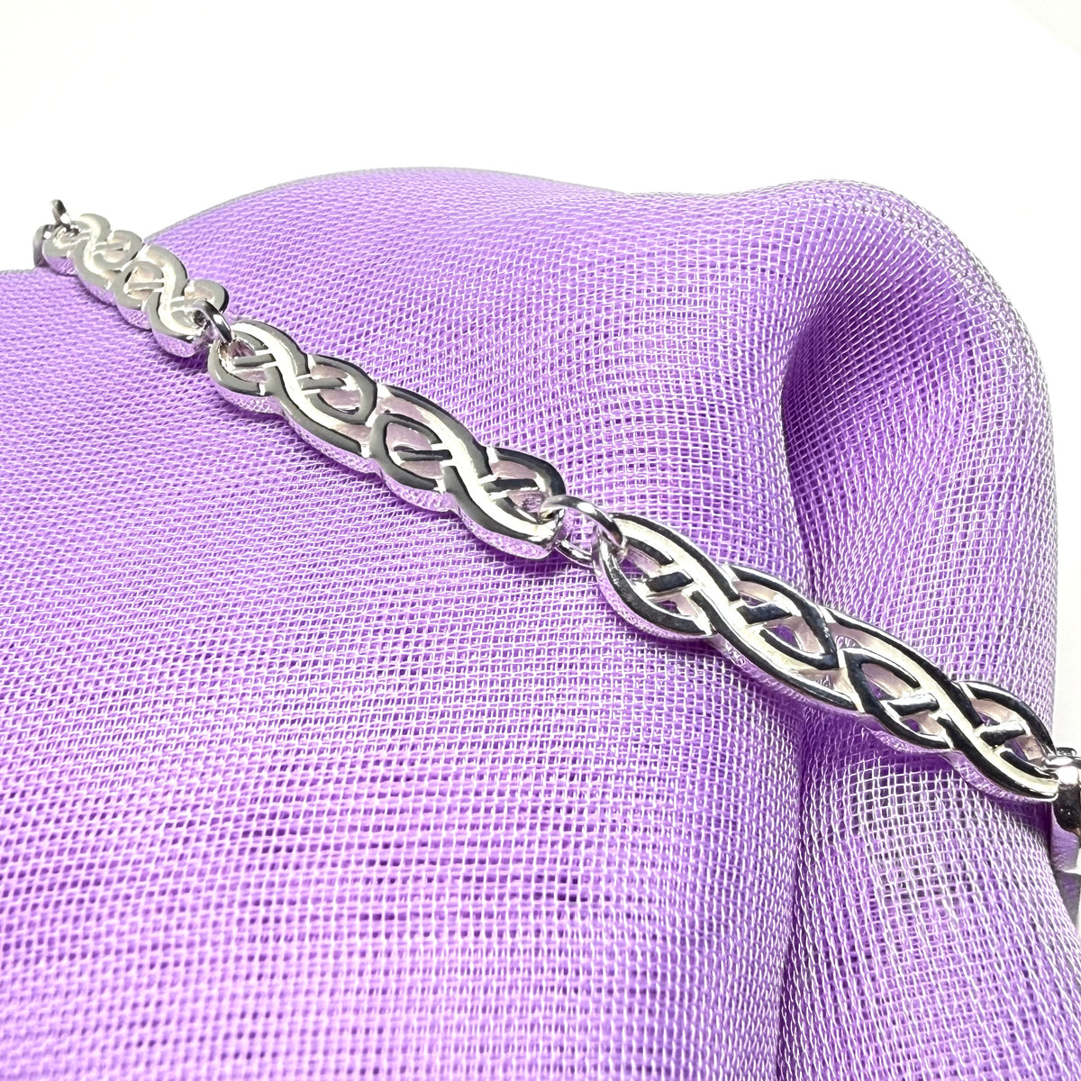 Ladies sterling silver bracelet fancy patterned solid patterned Celtic link
