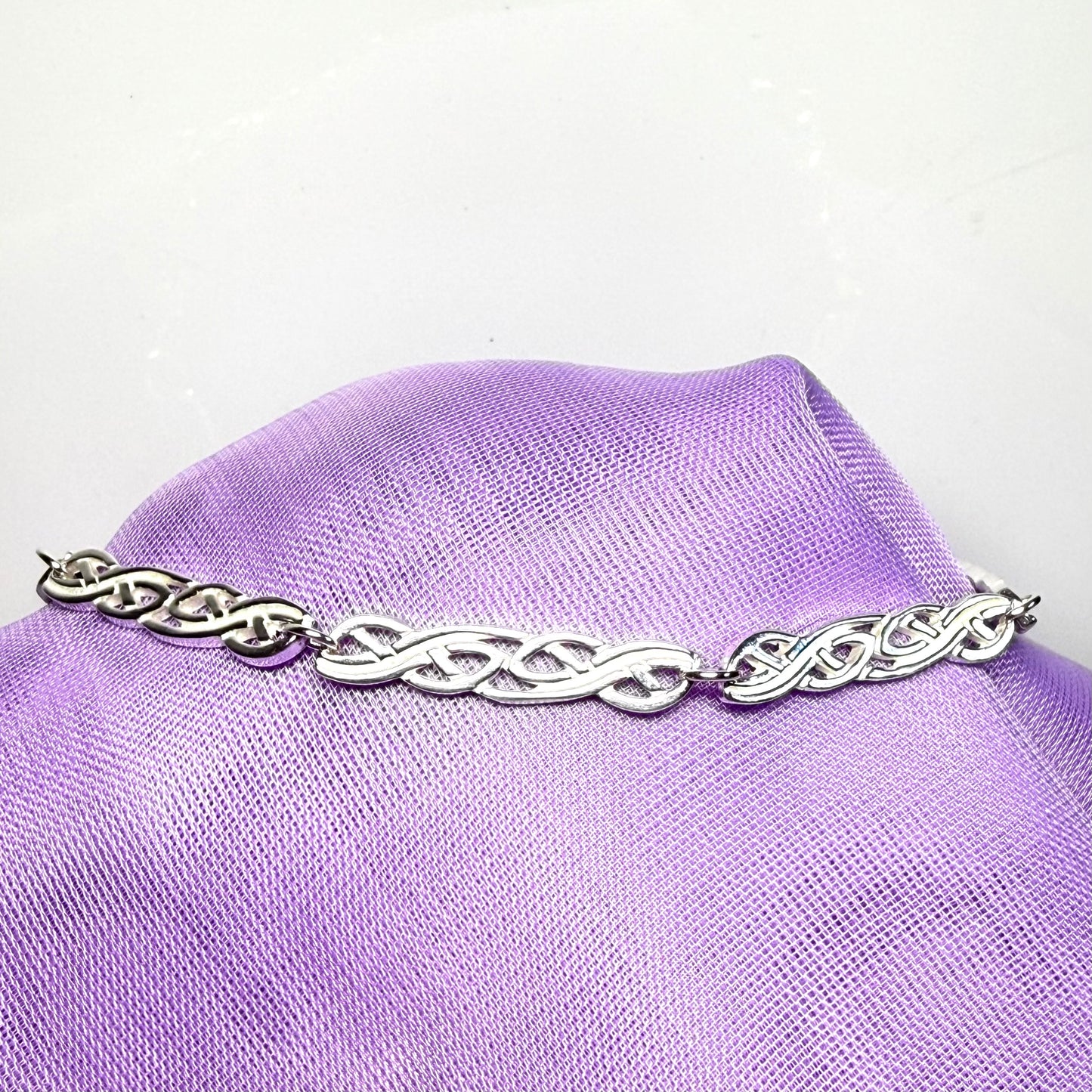 Ladies sterling silver bracelet fancy patterned solid patterned Celtic link