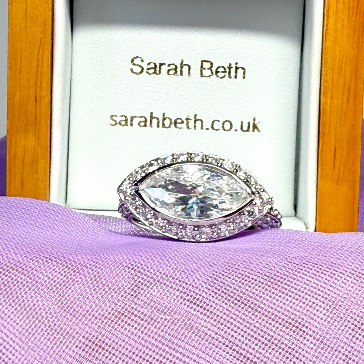 Ladies silver cluster ring large marquise shaped