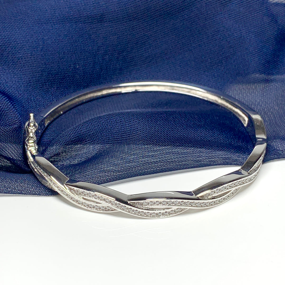 Ladies sterling silver fancy white cubic zirconia bangle twisted