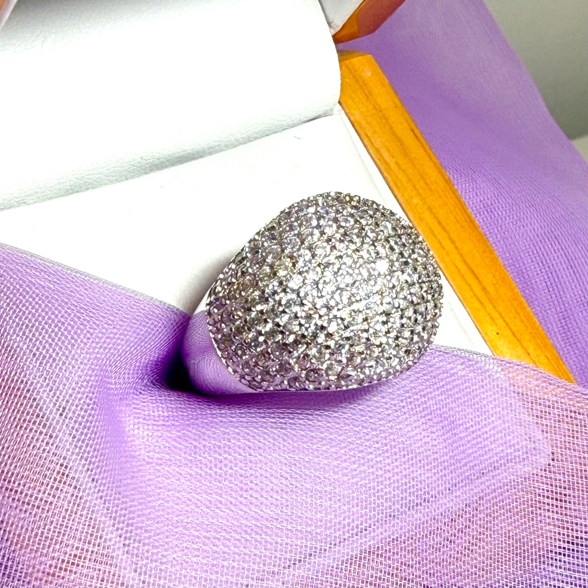 Ladies sterling silver large domed cluster ring shaped cocktail dress