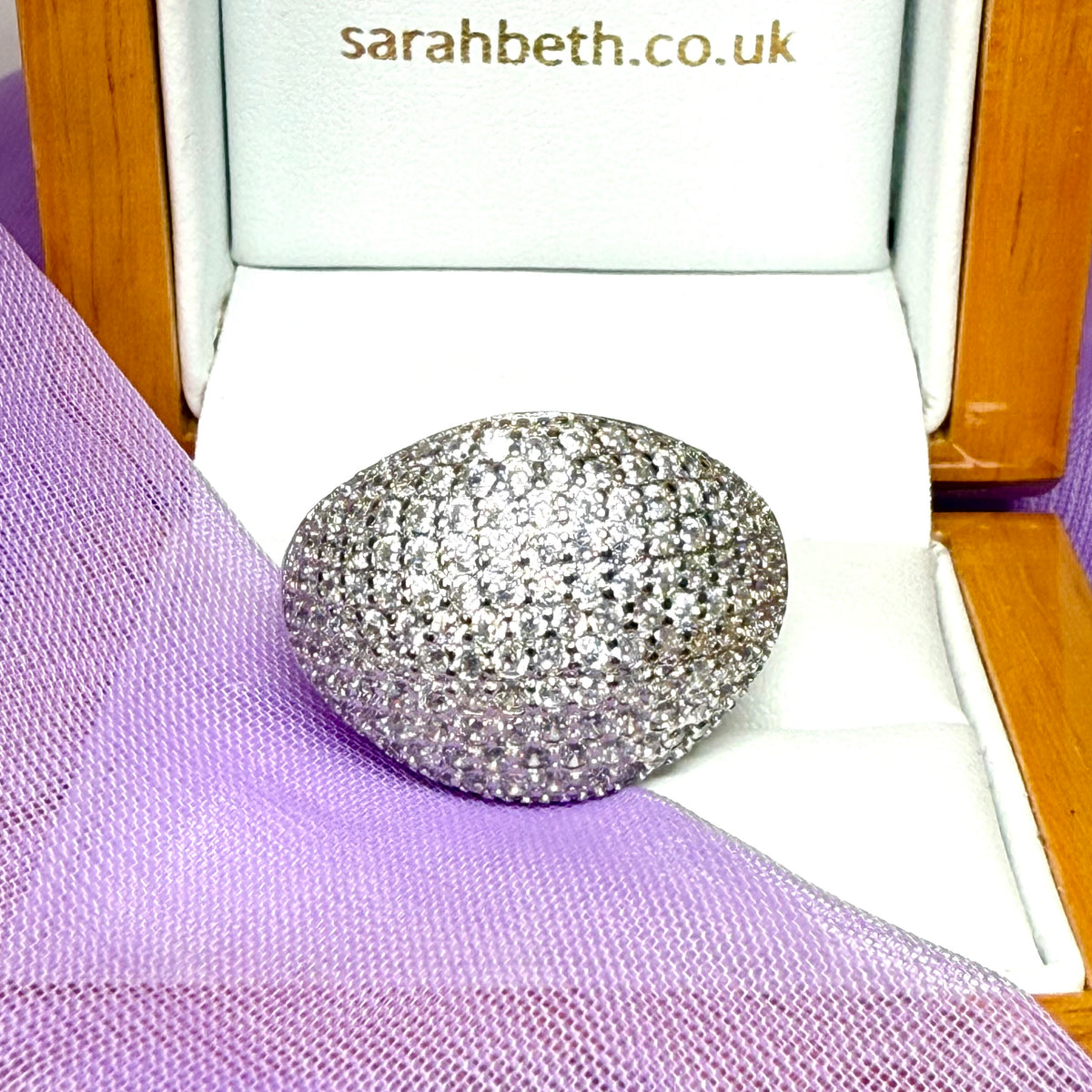 Ladies sterling silver large domed cluster ring shaped cocktail dress