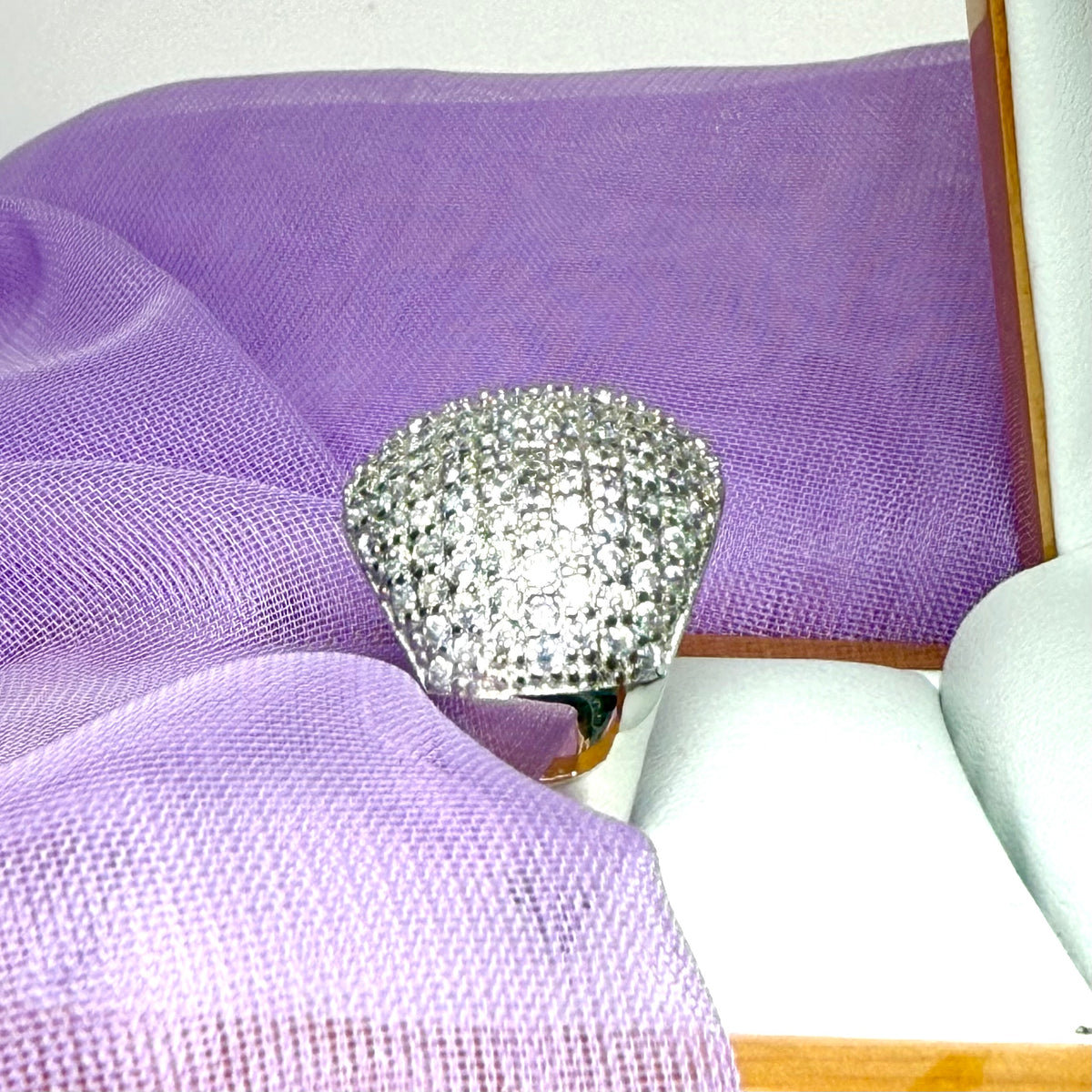Ladies sterling silver large domed shaped cluster ring cocktail dress
